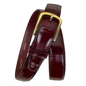 Genuine Eel Skin Burgundy Leather Belt Gold Buckle Classic Vintage Style Size 30